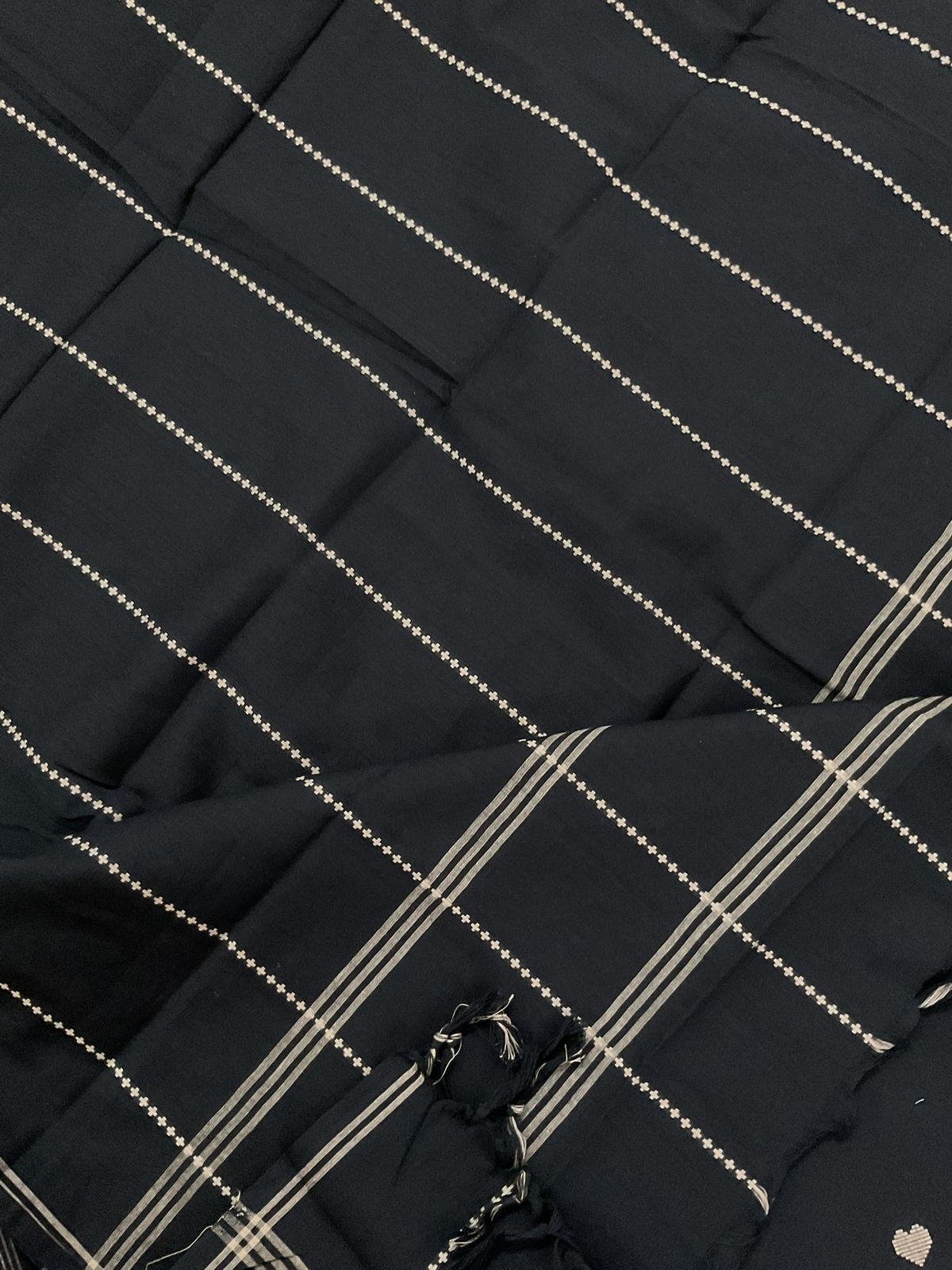 Pure Handloom Cotton Self Weaved Embroidered Suit - Black