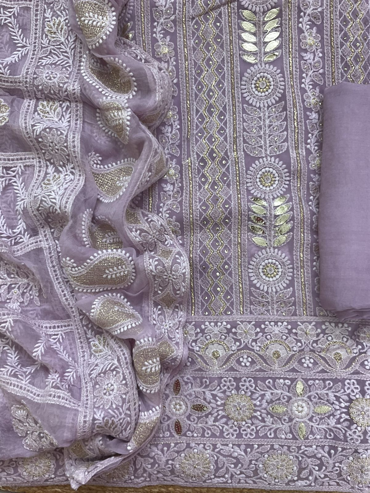 Pure Georgette Embroidered Suit - Lavender