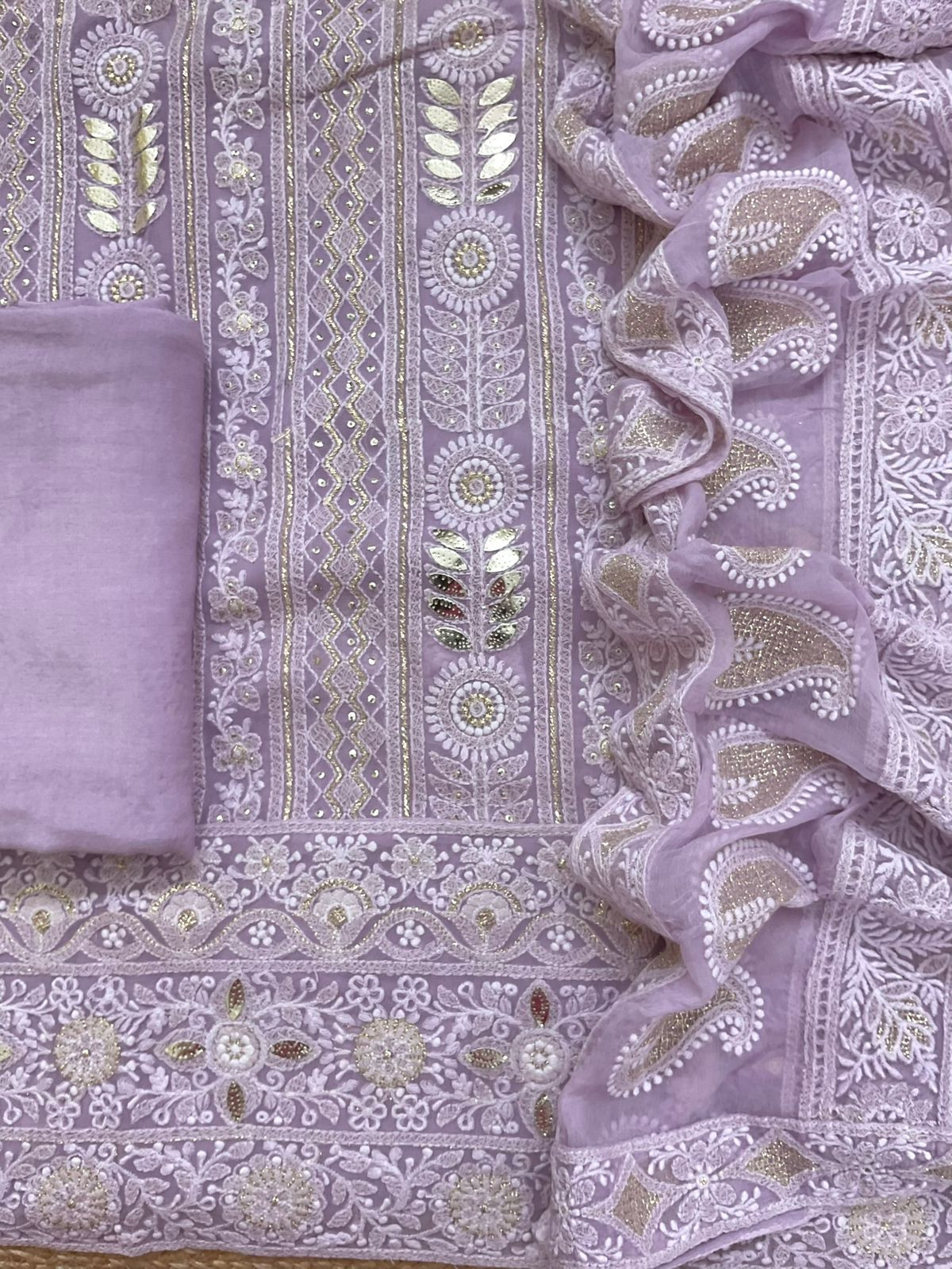 Pure Georgette Embroidered Suit - Lavender