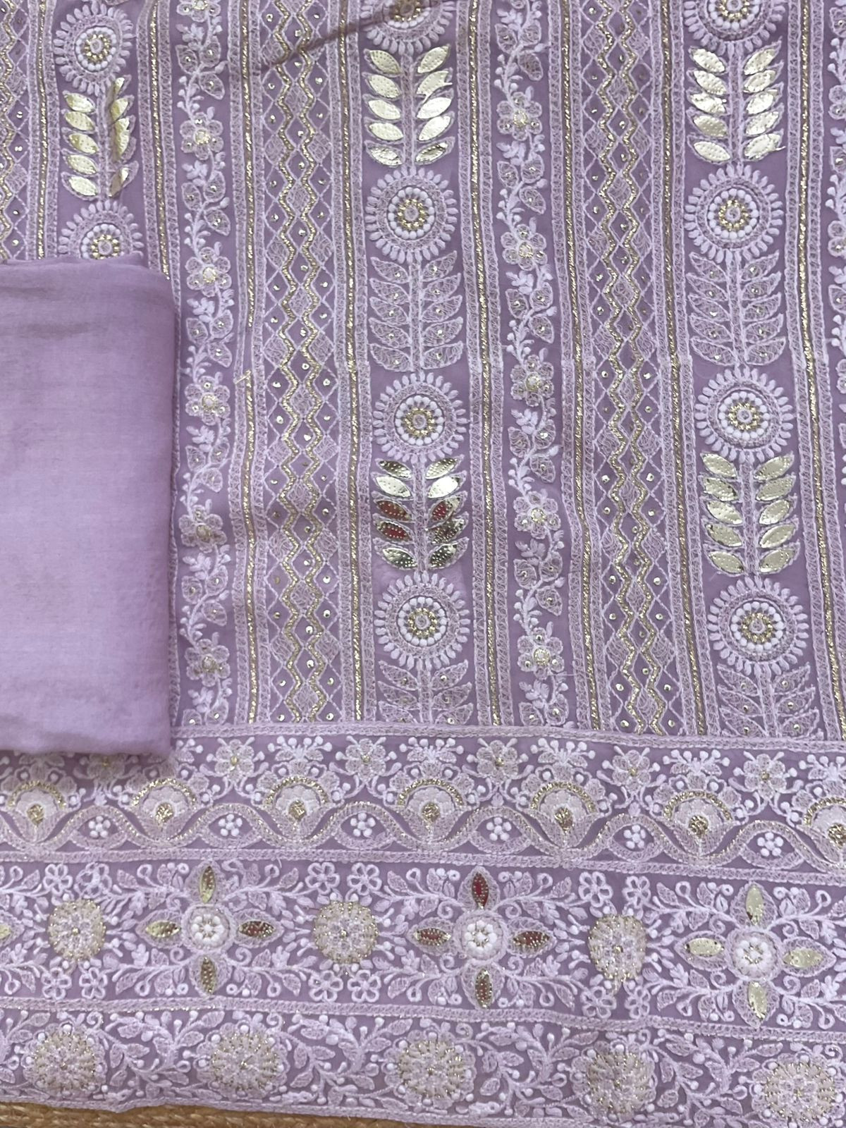 Pure Georgette Embroidered Suit - Lavender