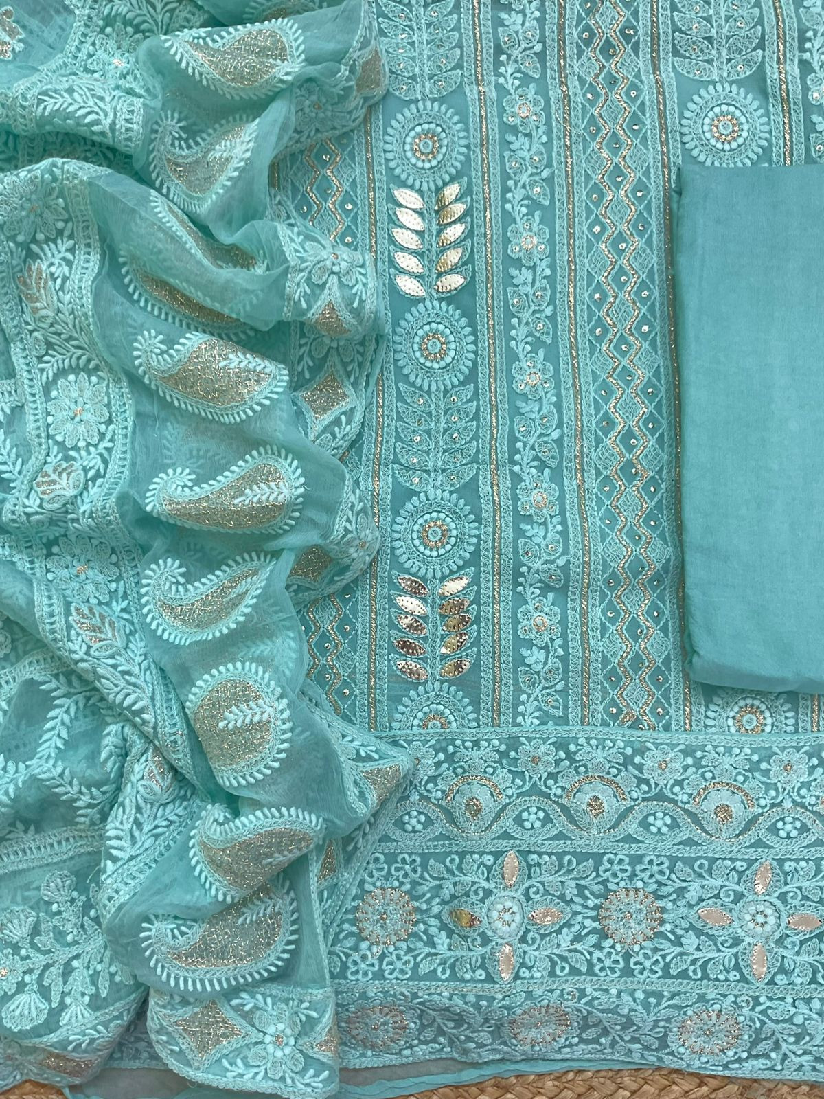 Pure Georgette Embroidered Suit - Blue