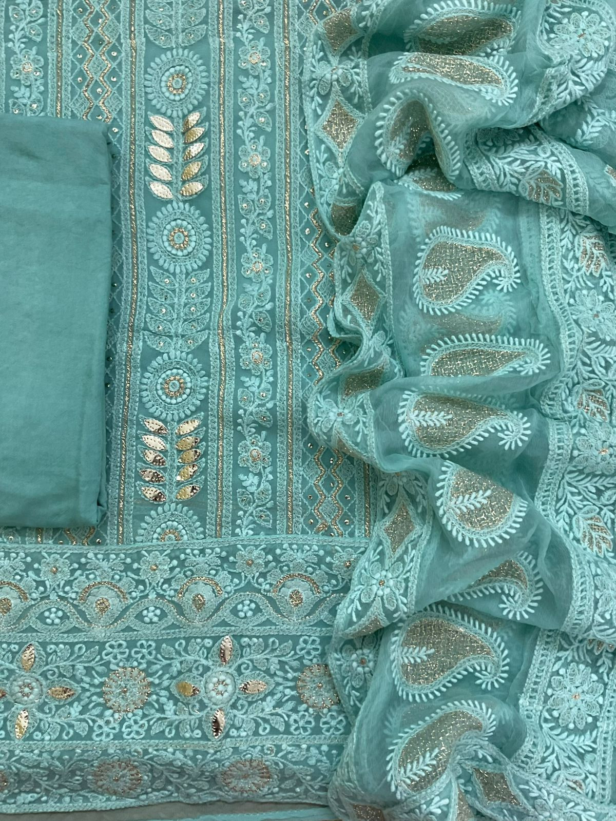 Pure Georgette Embroidered Suit - Blue