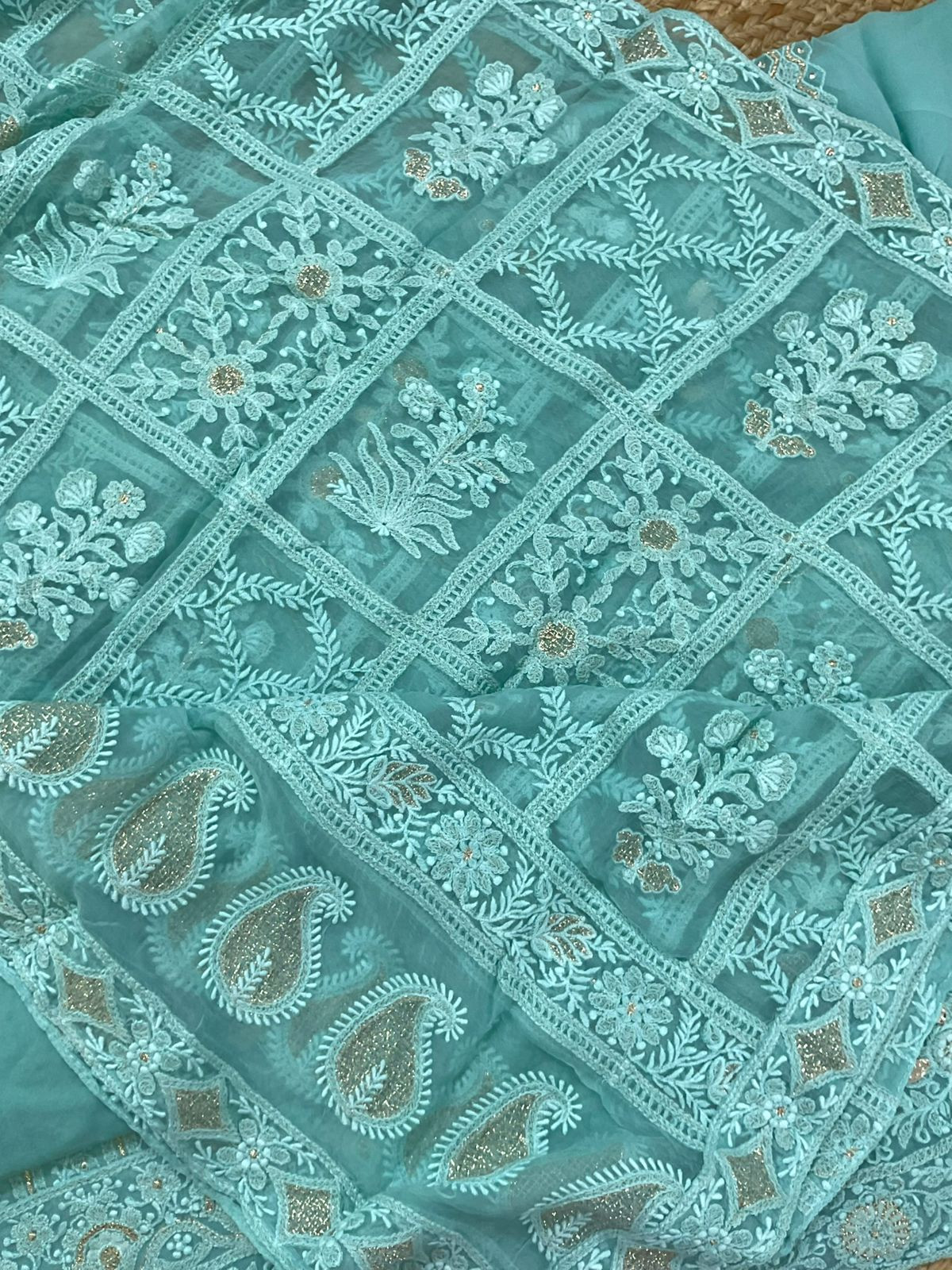 Pure Georgette Embroidered Suit - Blue