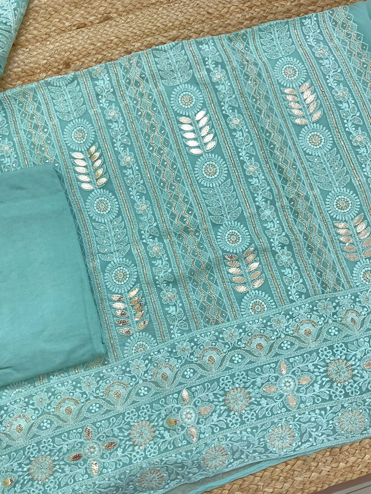 Pure Georgette Embroidered Suit - Blue