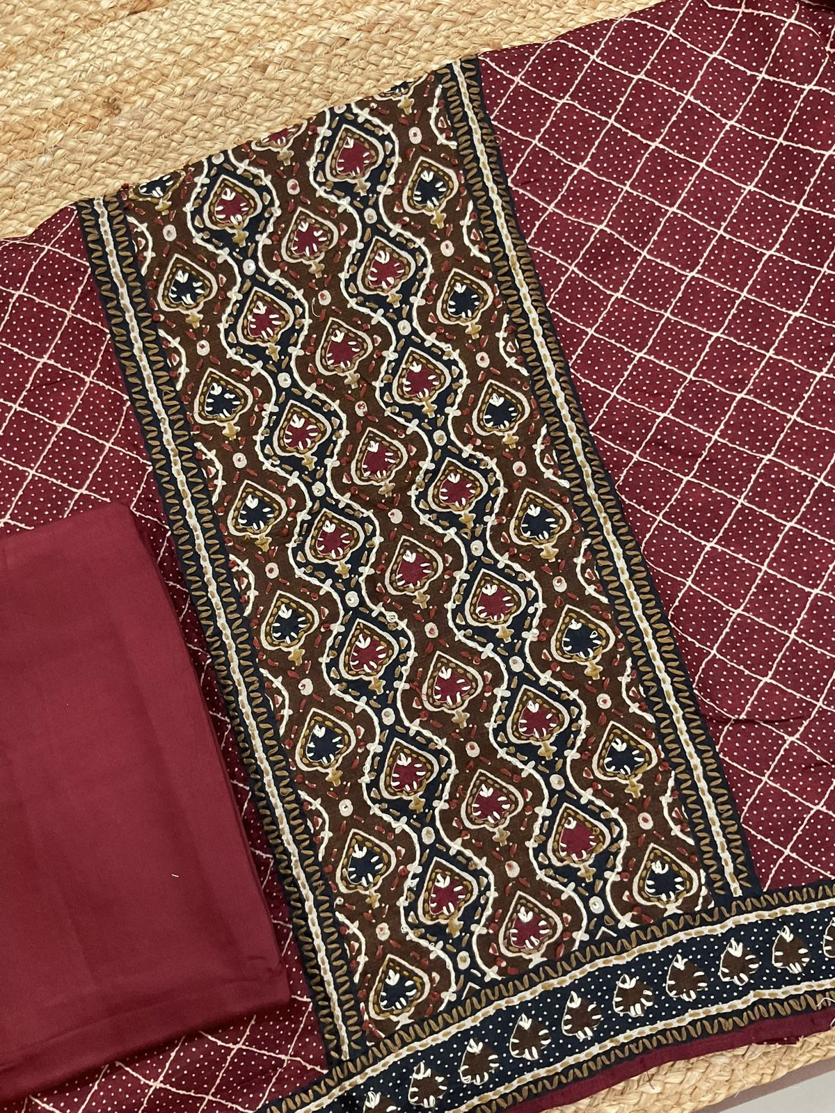 Soft Dola Silk Printed Embroidered Suit - Maroon