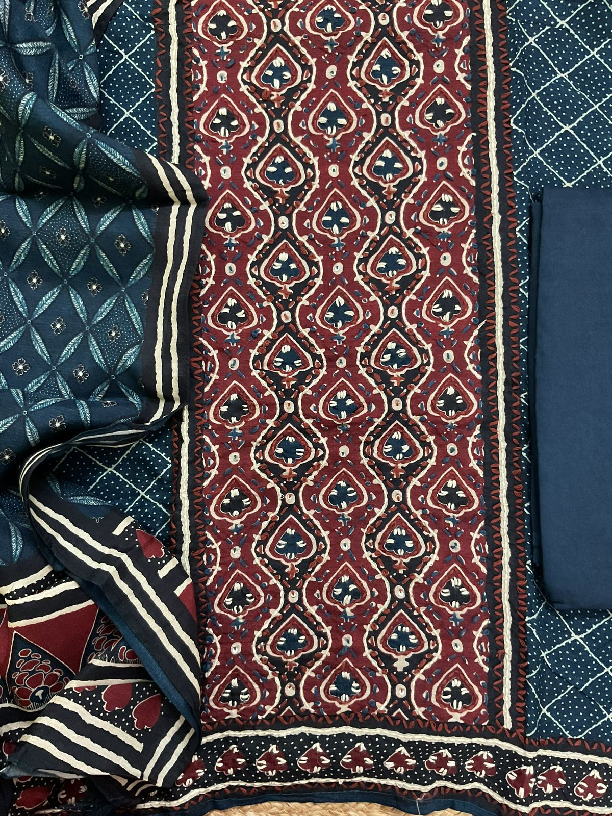 Soft Dola Silk Printed Embroidered Suit - Blue