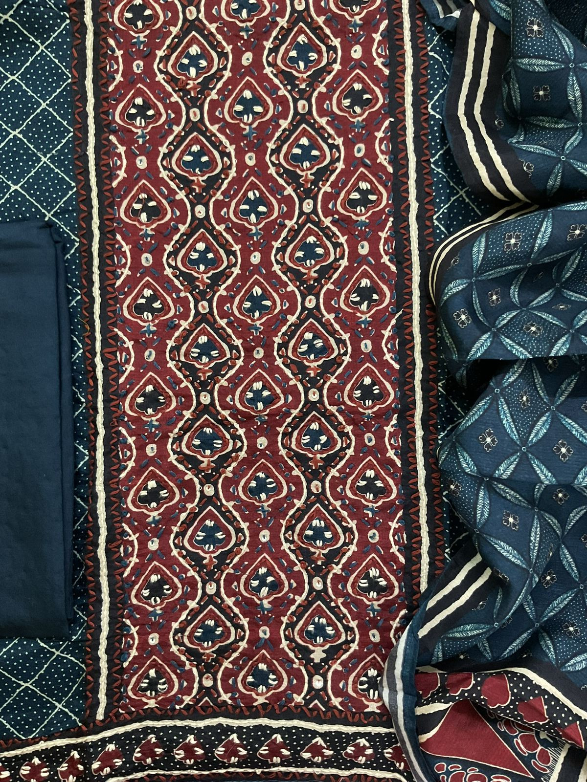 Soft Dola Silk Printed Embroidered Suit - Blue