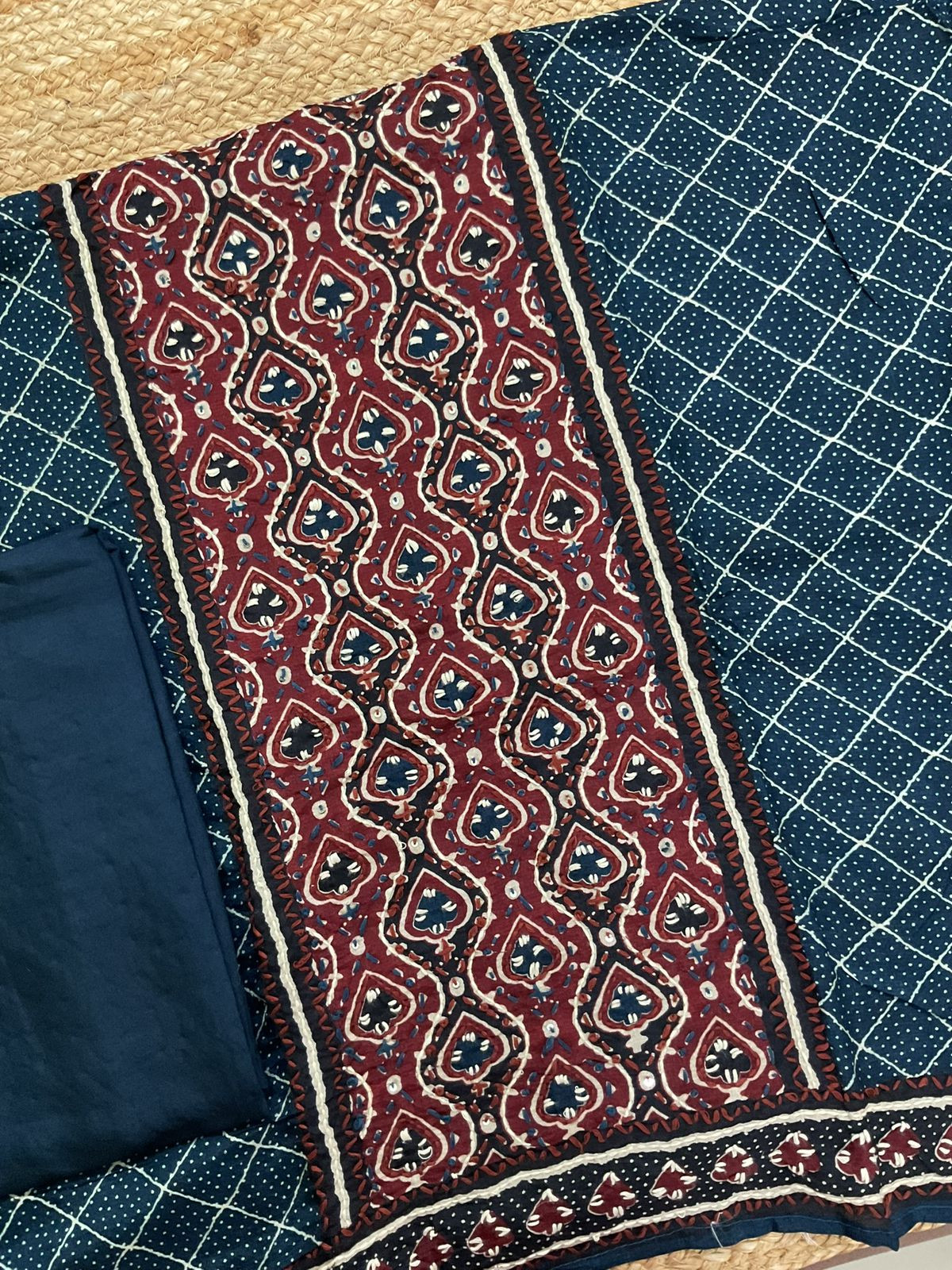 Soft Dola Silk Printed Embroidered Suit - Blue