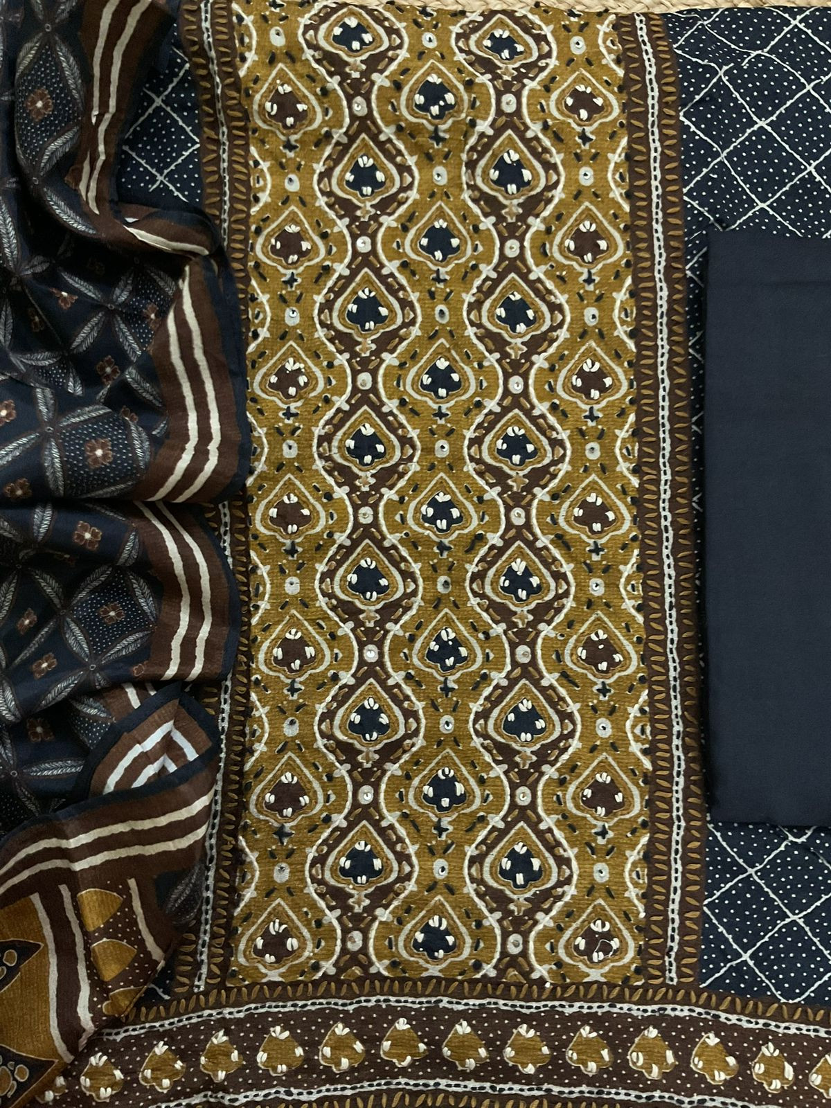 Soft Dola Silk Printed Embroidered Suit - Black