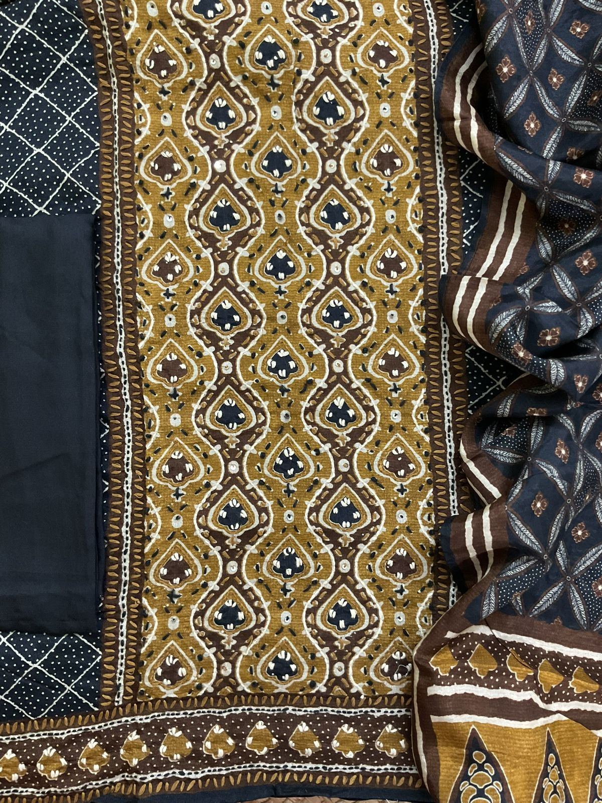 Soft Dola Silk Printed Embroidered Suit - Black