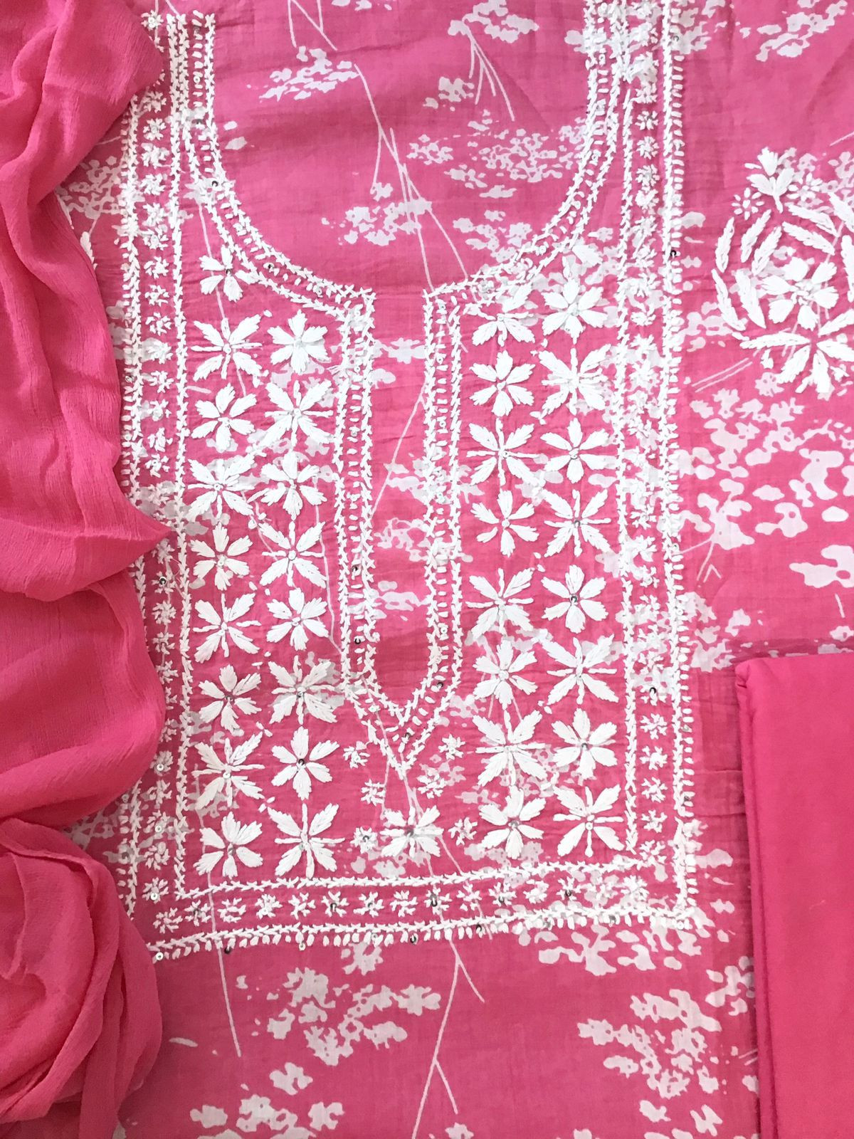 Pure Mul Cotton Printed Embroidered Suit - Pink