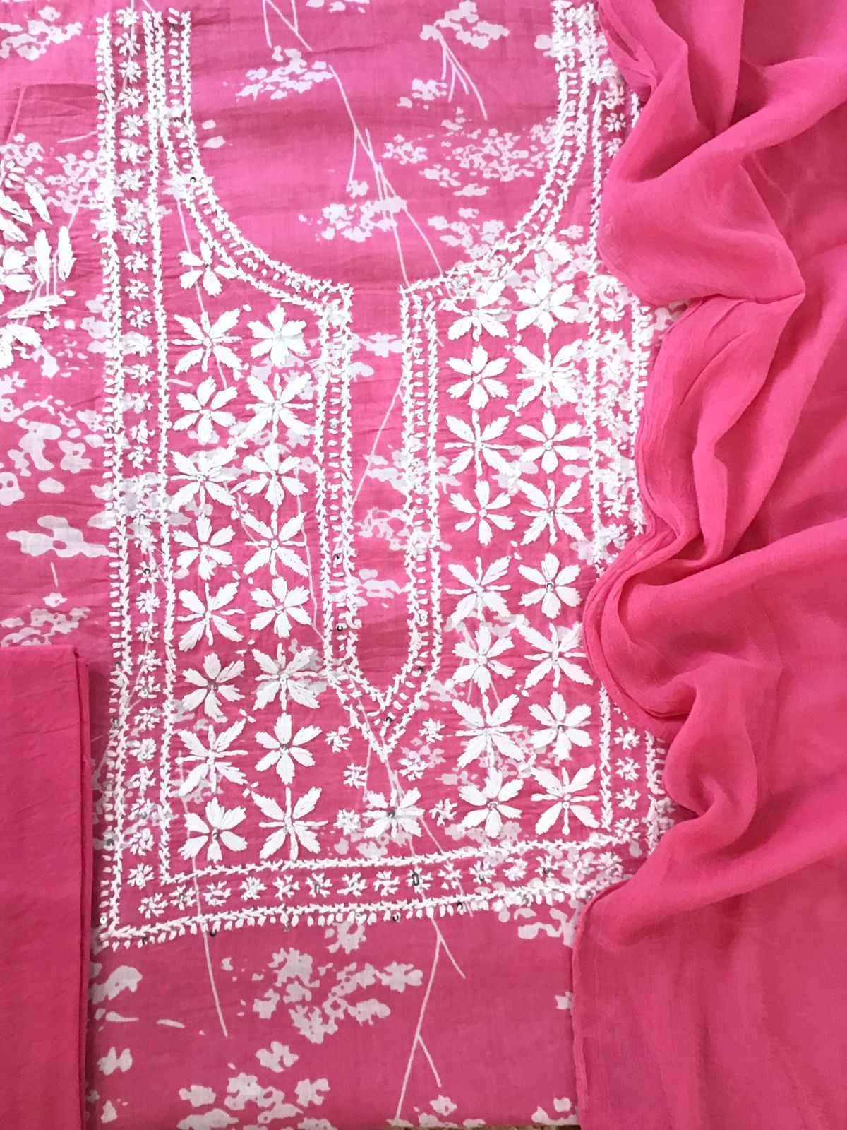 Pure Mul Cotton Printed Embroidered Suit - Pink