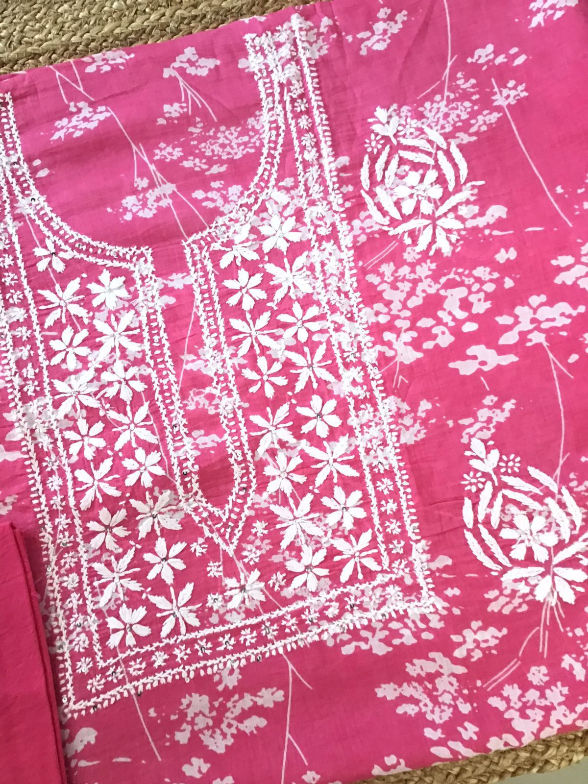 Pure Mul Cotton Printed Embroidered Suit - Pink