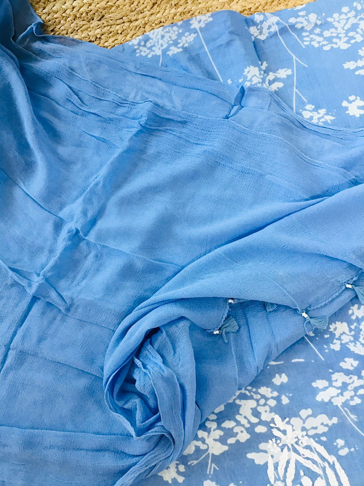 Pure Mul Cotton Printed Embroidered Suit - Blue