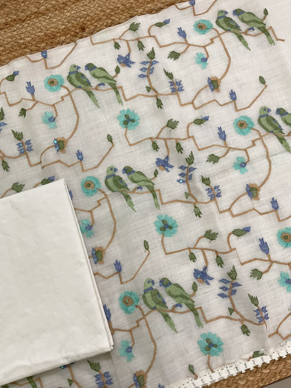 Soft Jute Kota Cotton Embroidered Suit - Off White