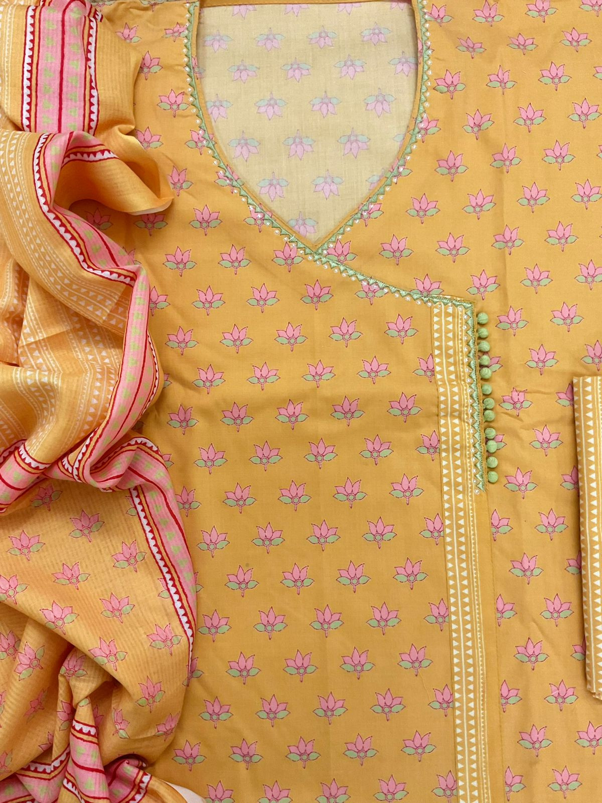 Pure Jaam Cotton Printed Embroidered Suit - Yellow