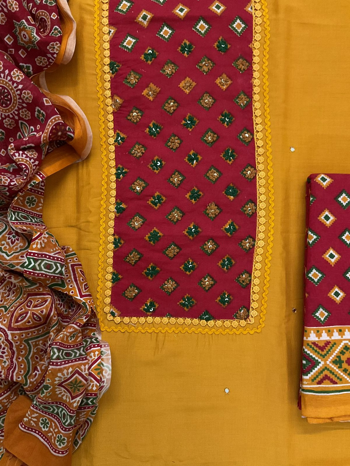 Soft Muslin Printed Embroidered Suit - Yellow