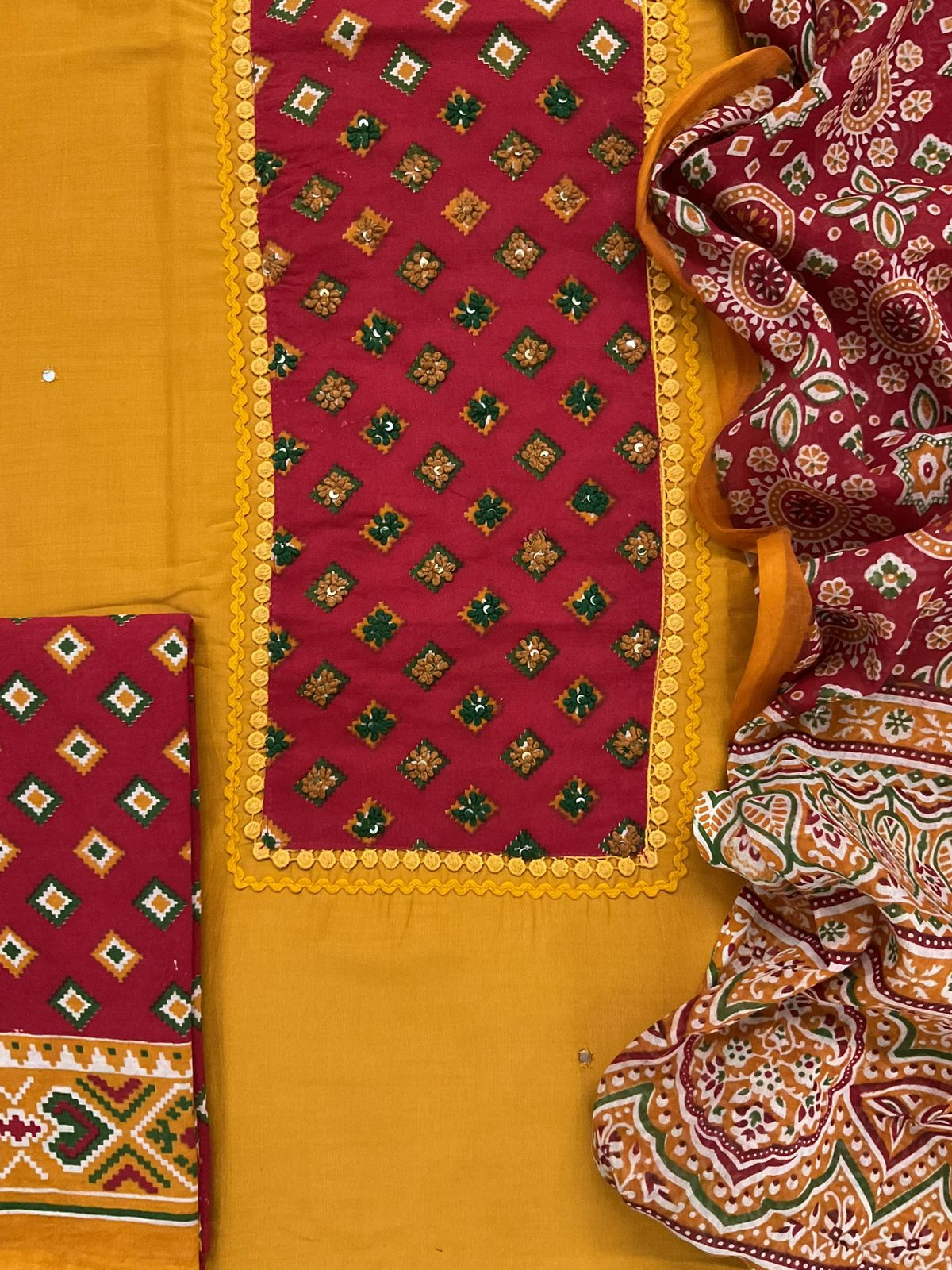 Soft Muslin Printed Embroidered Suit - Yellow