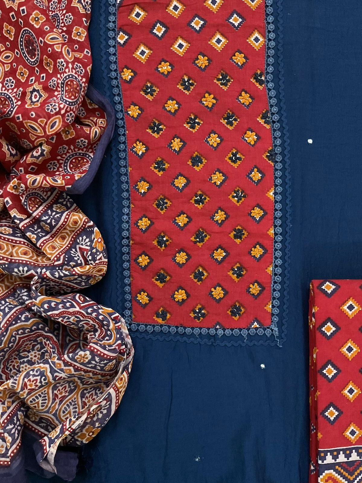 Soft Muslin Printed Embroidered Suit - Blue