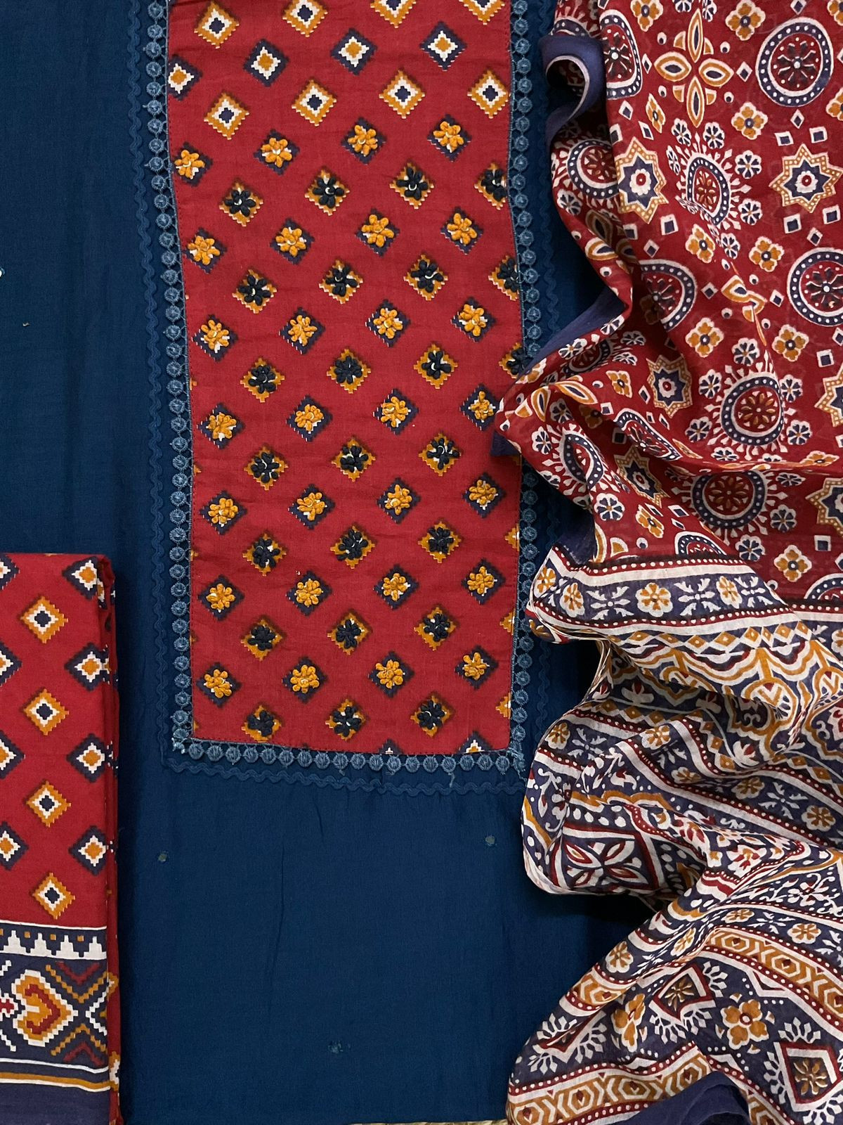 Soft Muslin Printed Embroidered Suit - Blue