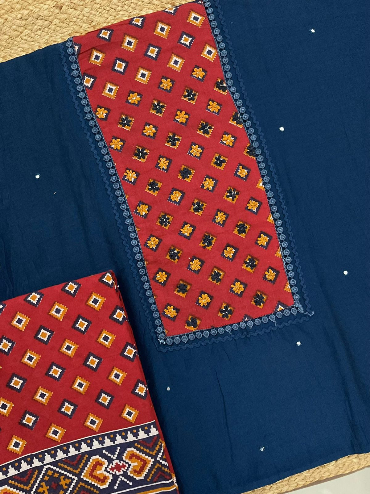 Soft Muslin Printed Embroidered Suit - Blue