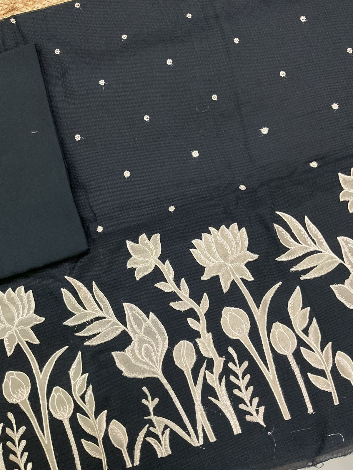 Pure Kota Silk Embroidered Suit - Black