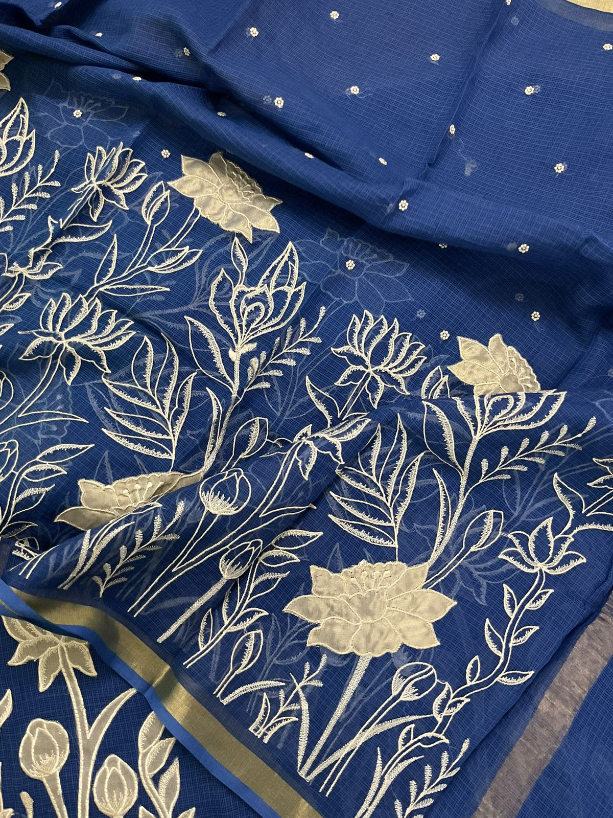 Pure Kota Silk Embroidered Suit - Blue