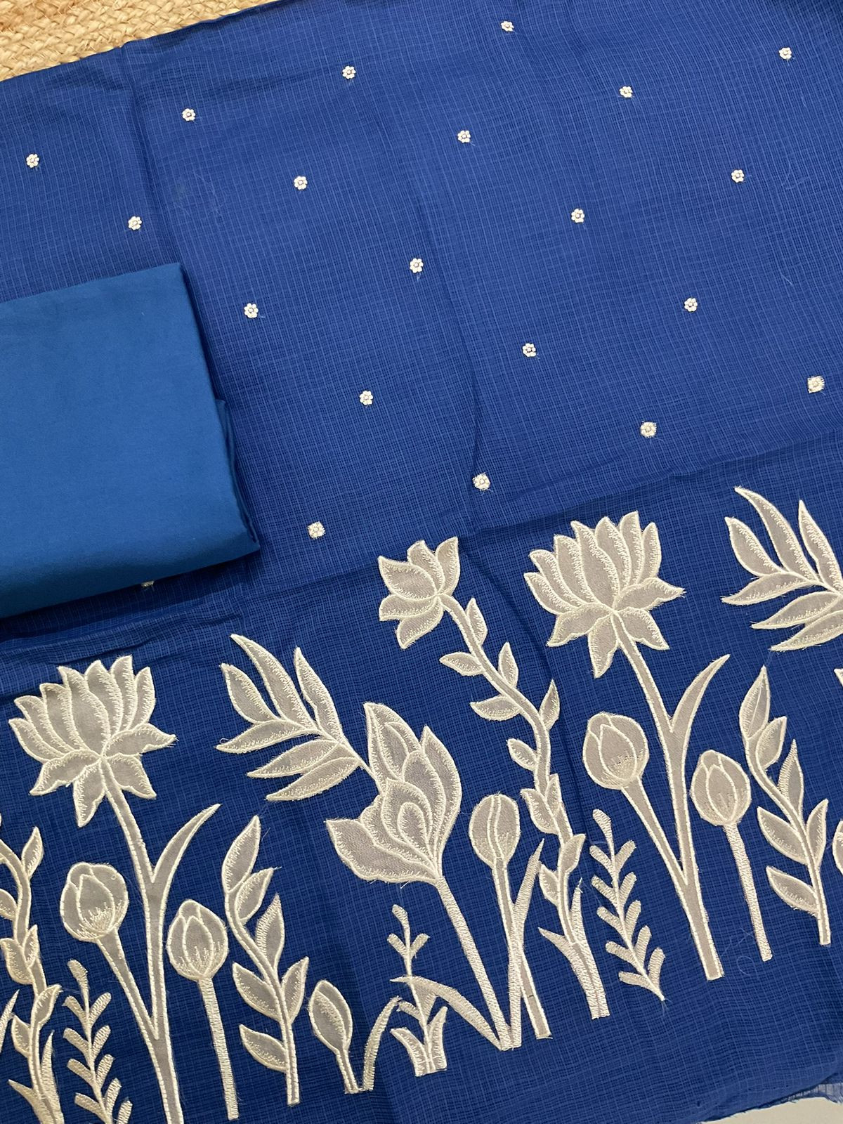 Pure Kota Silk Embroidered Suit - Blue