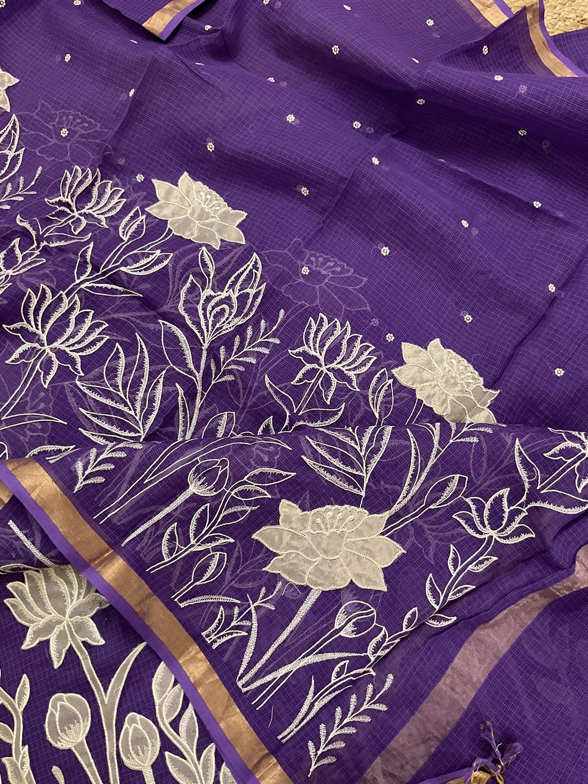 Pure Kota Silk Embroidered Suit - Violet