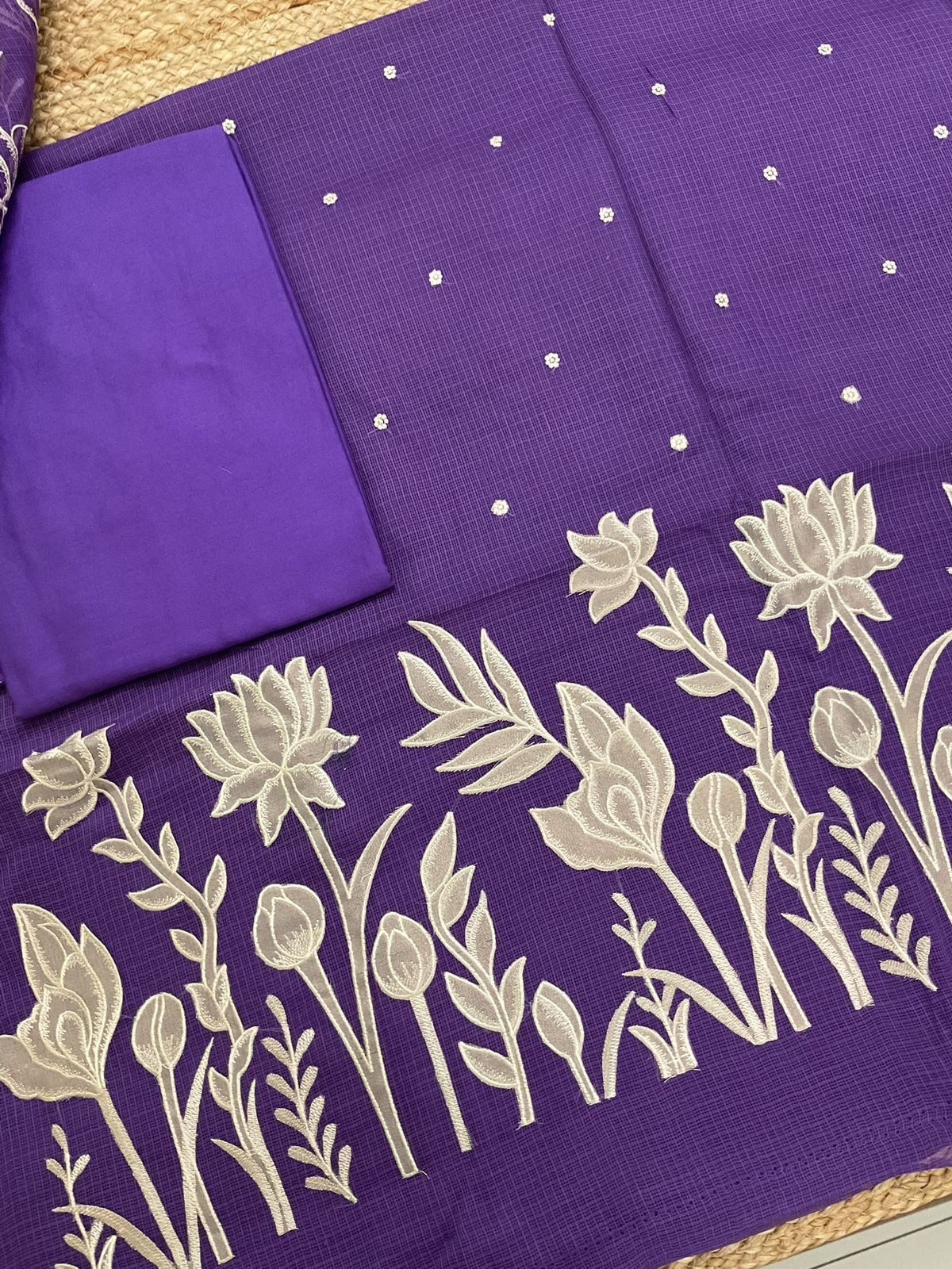 Pure Kota Silk Embroidered Suit - Violet