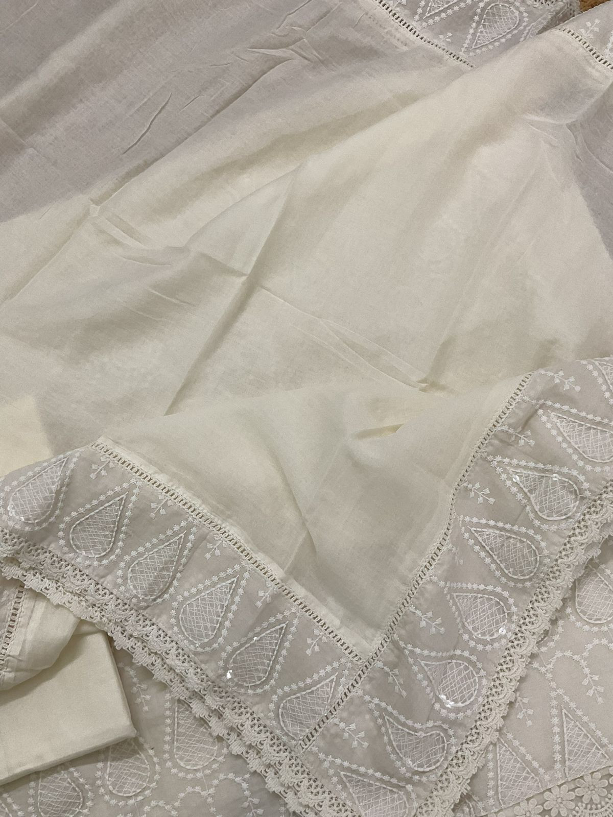 Pure Cotton Embroidered Suit - Off White