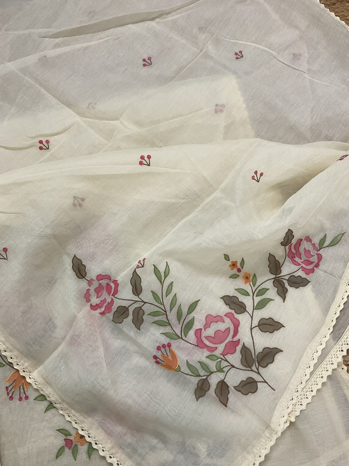 Pure Chanderi Embroidered Suit - Cream