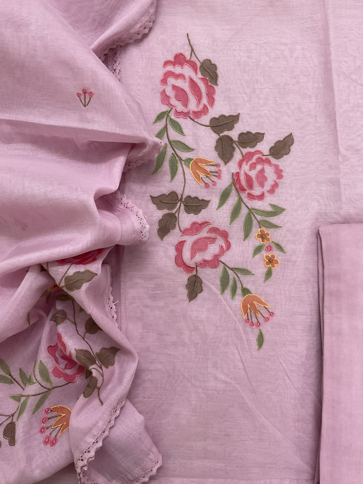 Pure Chanderi Embroidered Suit - Mauve