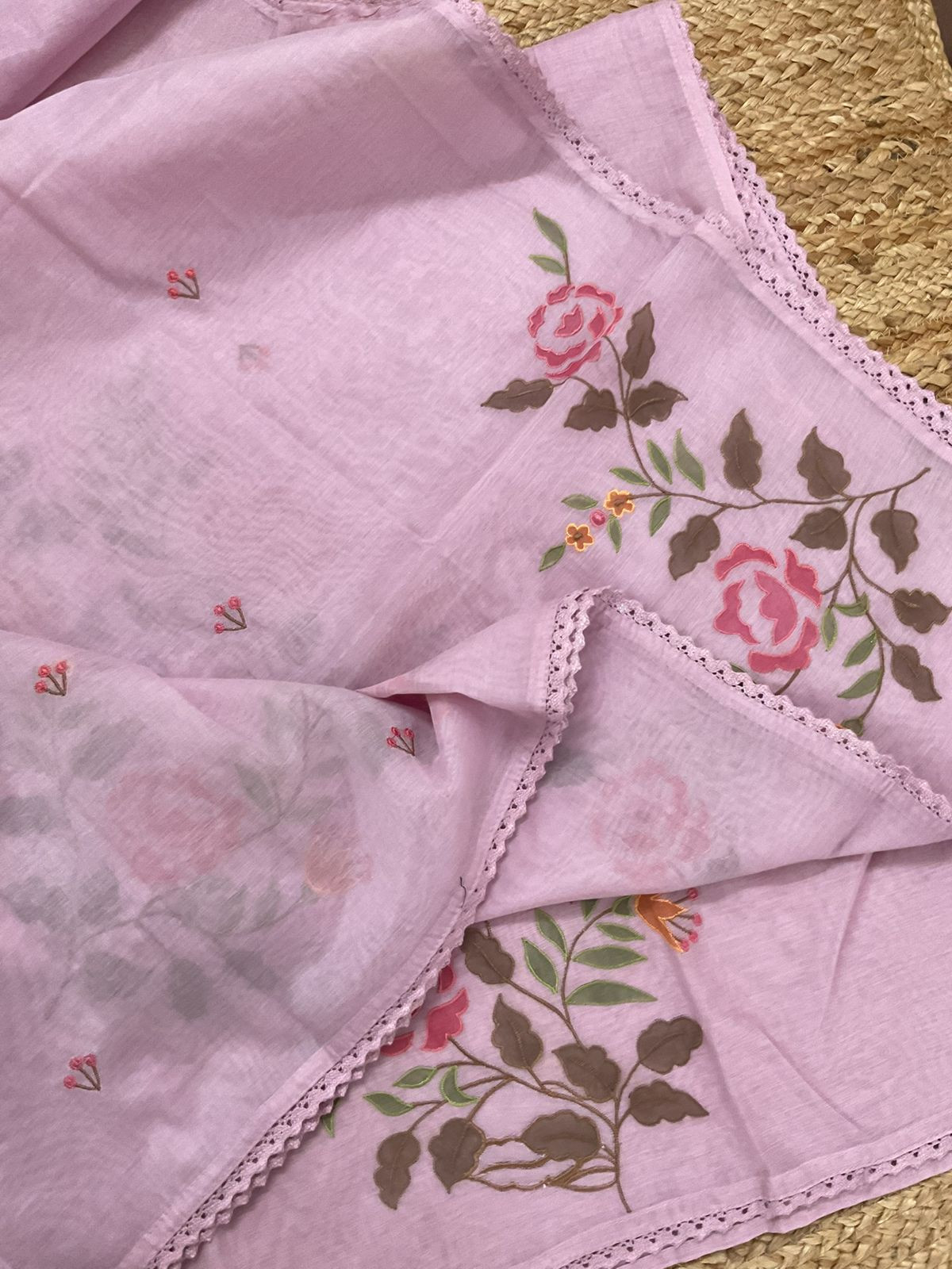 Pure Chanderi Embroidered Suit - Mauve