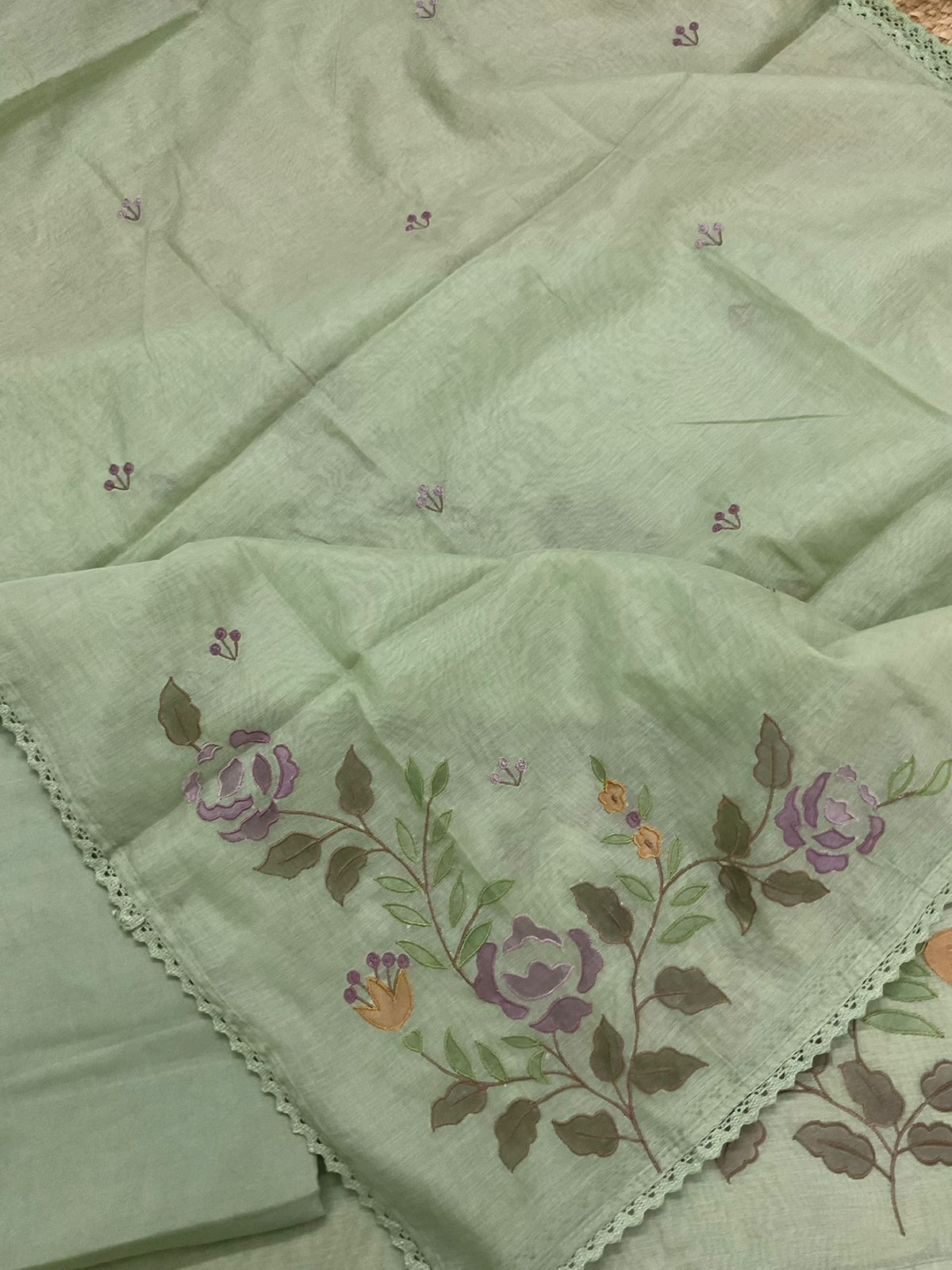 Pure Chanderi Embroidered Suit - Green