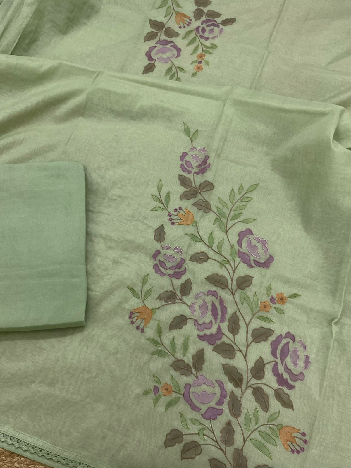 Pure Chanderi Embroidered Suit - Green