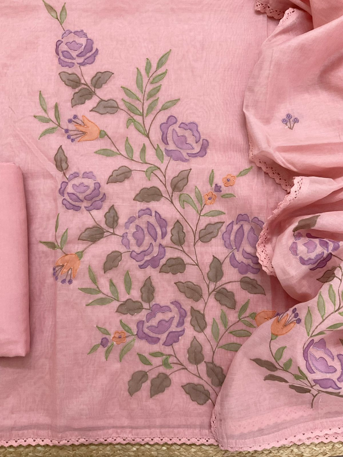 Pure Chanderi Embroidered Suit - Pink