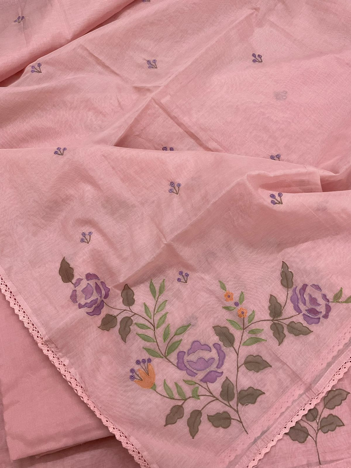 Pure Chanderi Embroidered Suit - Pink