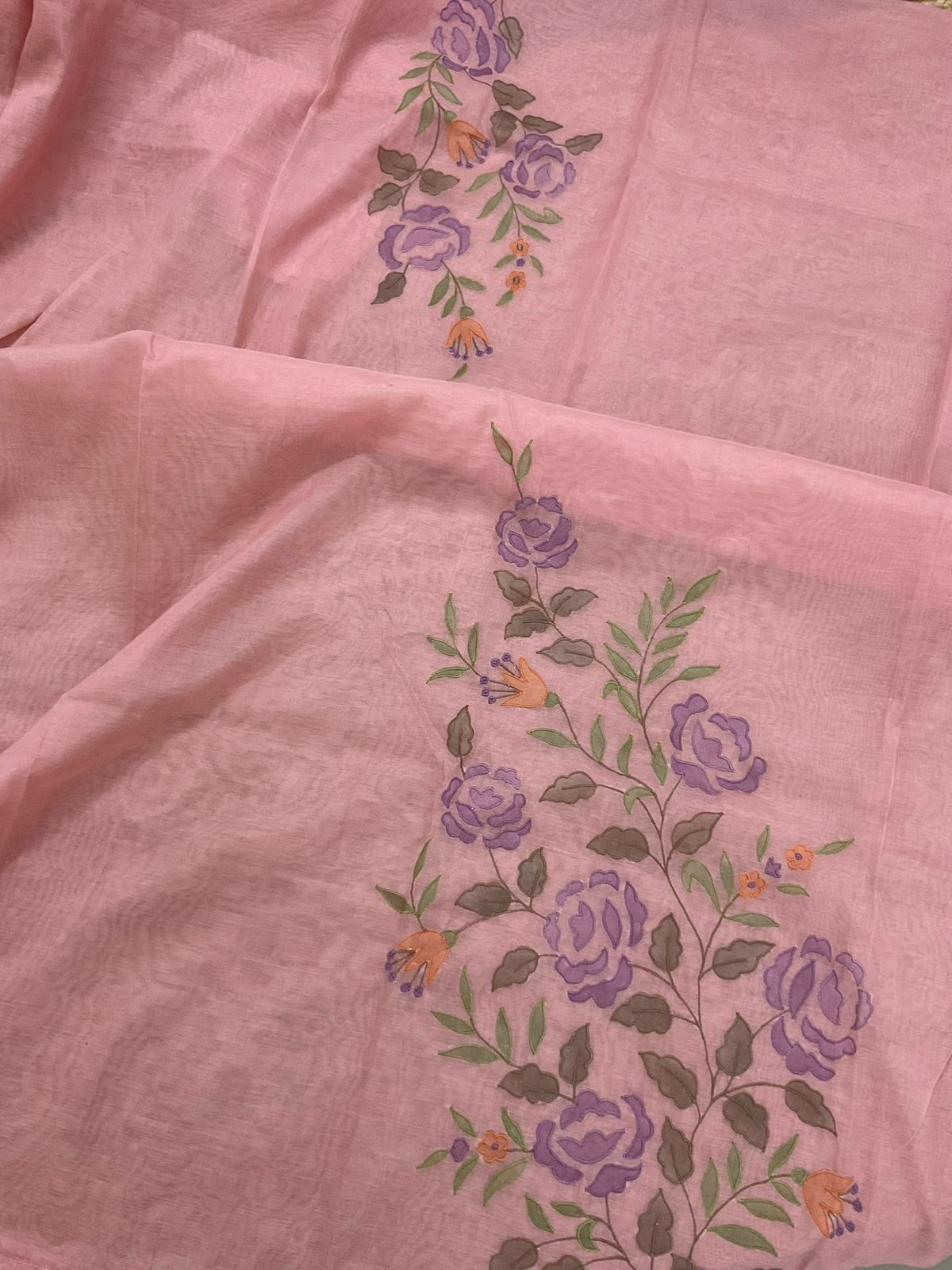 Pure Chanderi Embroidered Suit - Pink