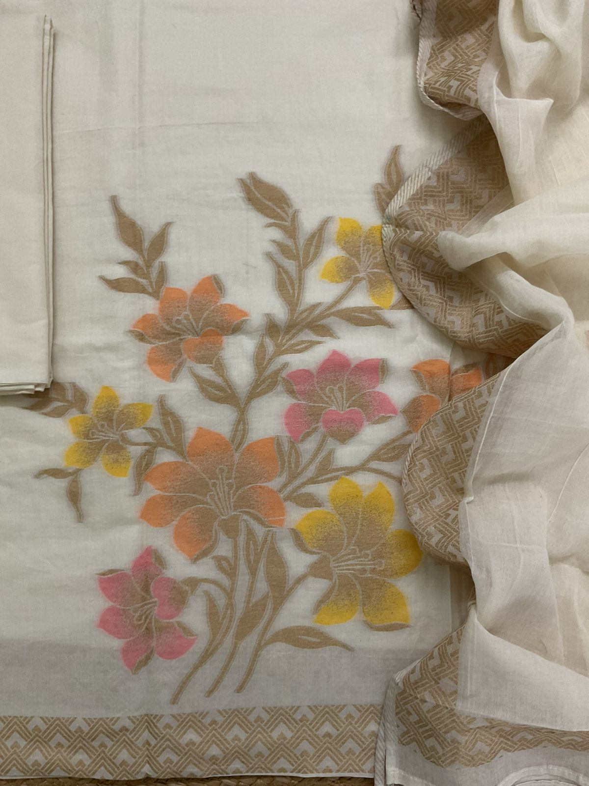 Pure Cotton Jamdani Weaved Suit - Off White