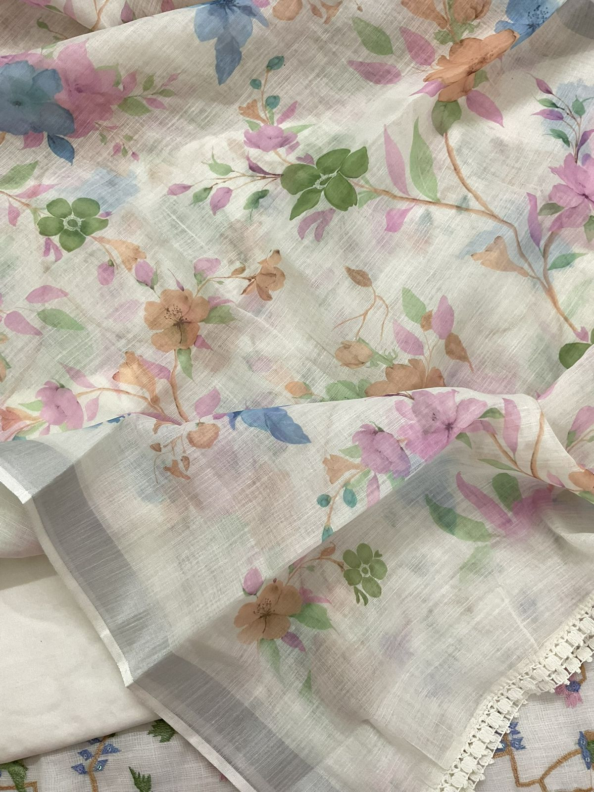 Soft Jute Kota Cotton Embroidered Suit - Off White