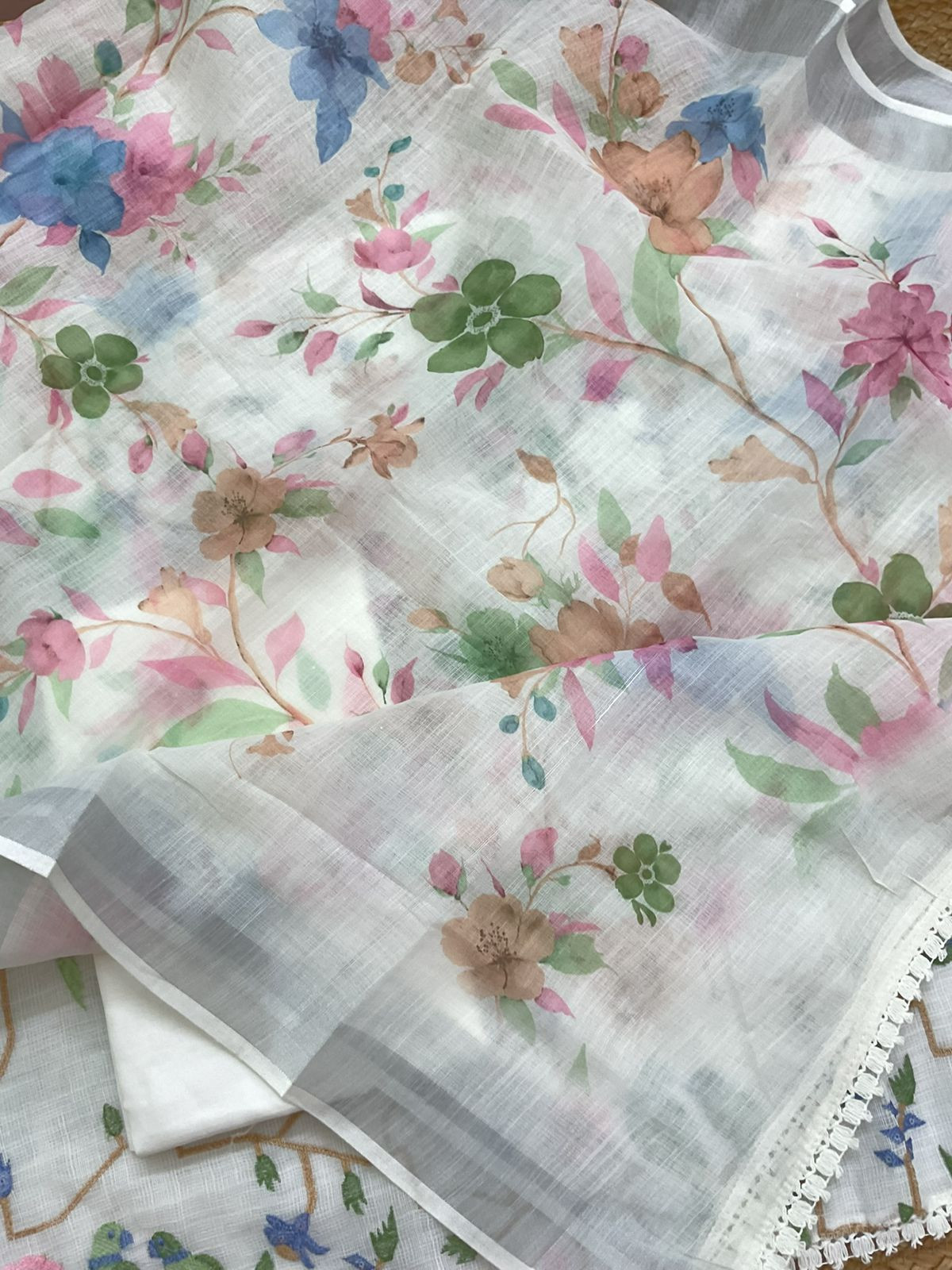 Soft Jute Kota Cotton Embroidered Suit - Off White