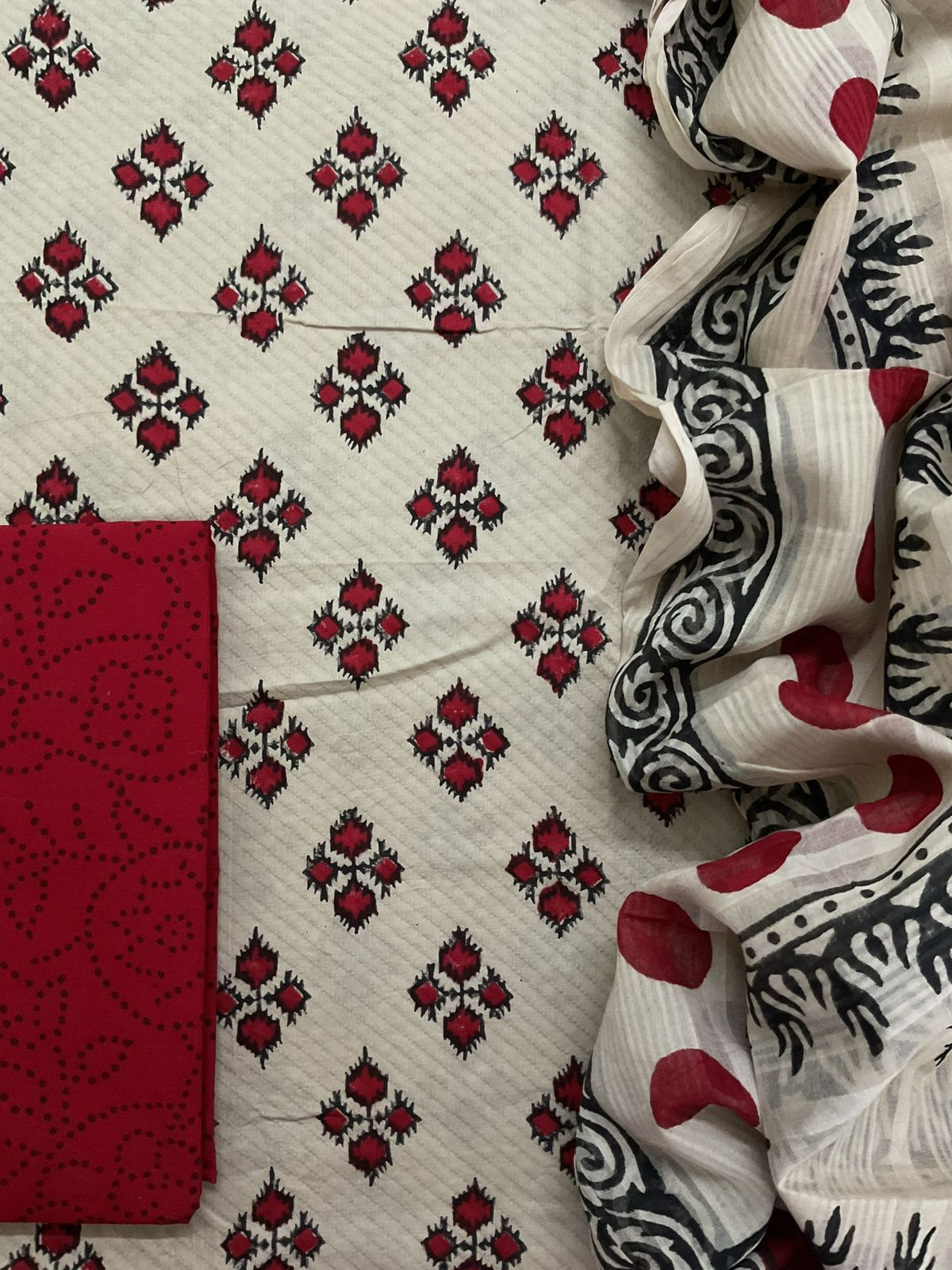 Pure Cotton Printed Self Weaved Suit - Beige