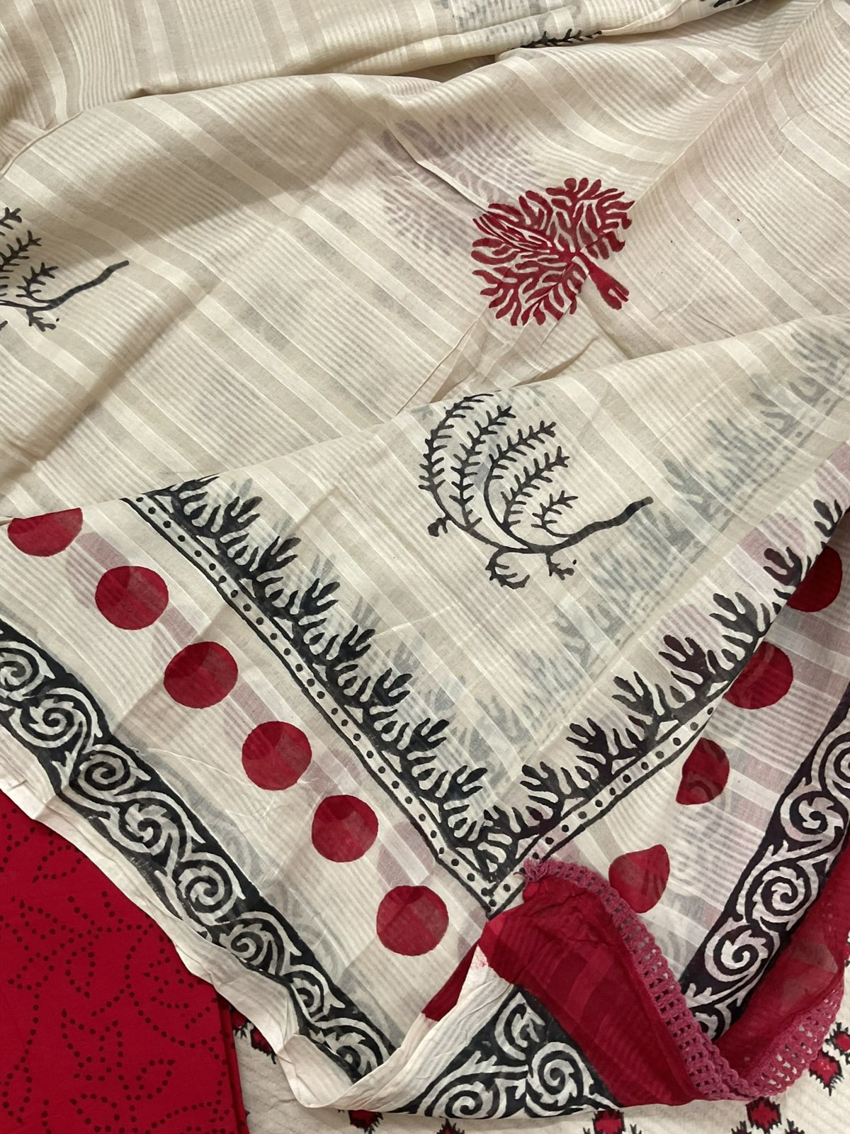 Pure Cotton Printed Self Weaved Suit - Beige