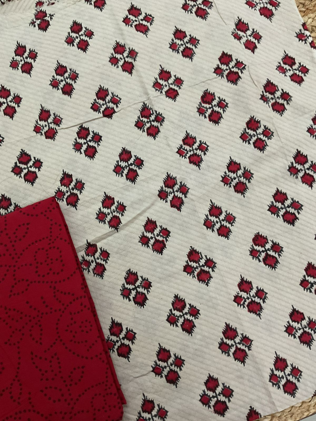 Pure Cotton Printed Self Weaved Suit - Beige