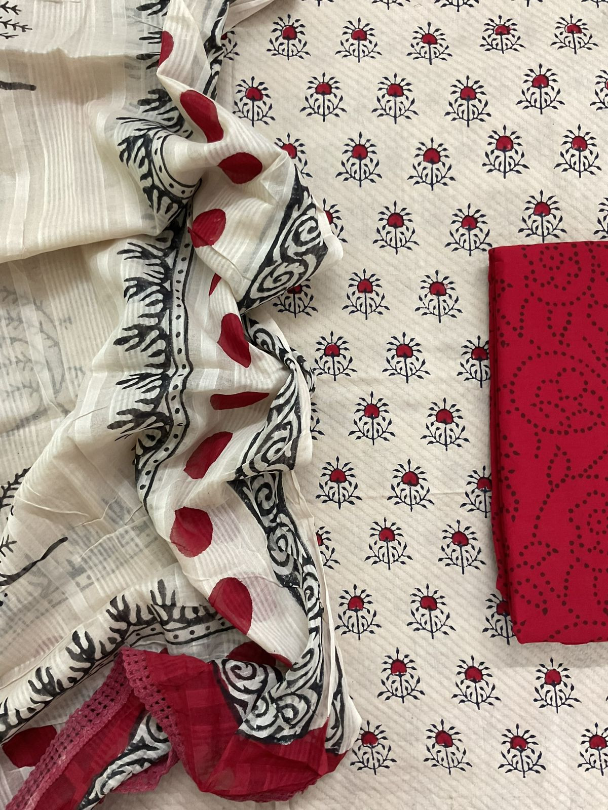 Pure Cotton Printed Self Weaved Suit - Beige