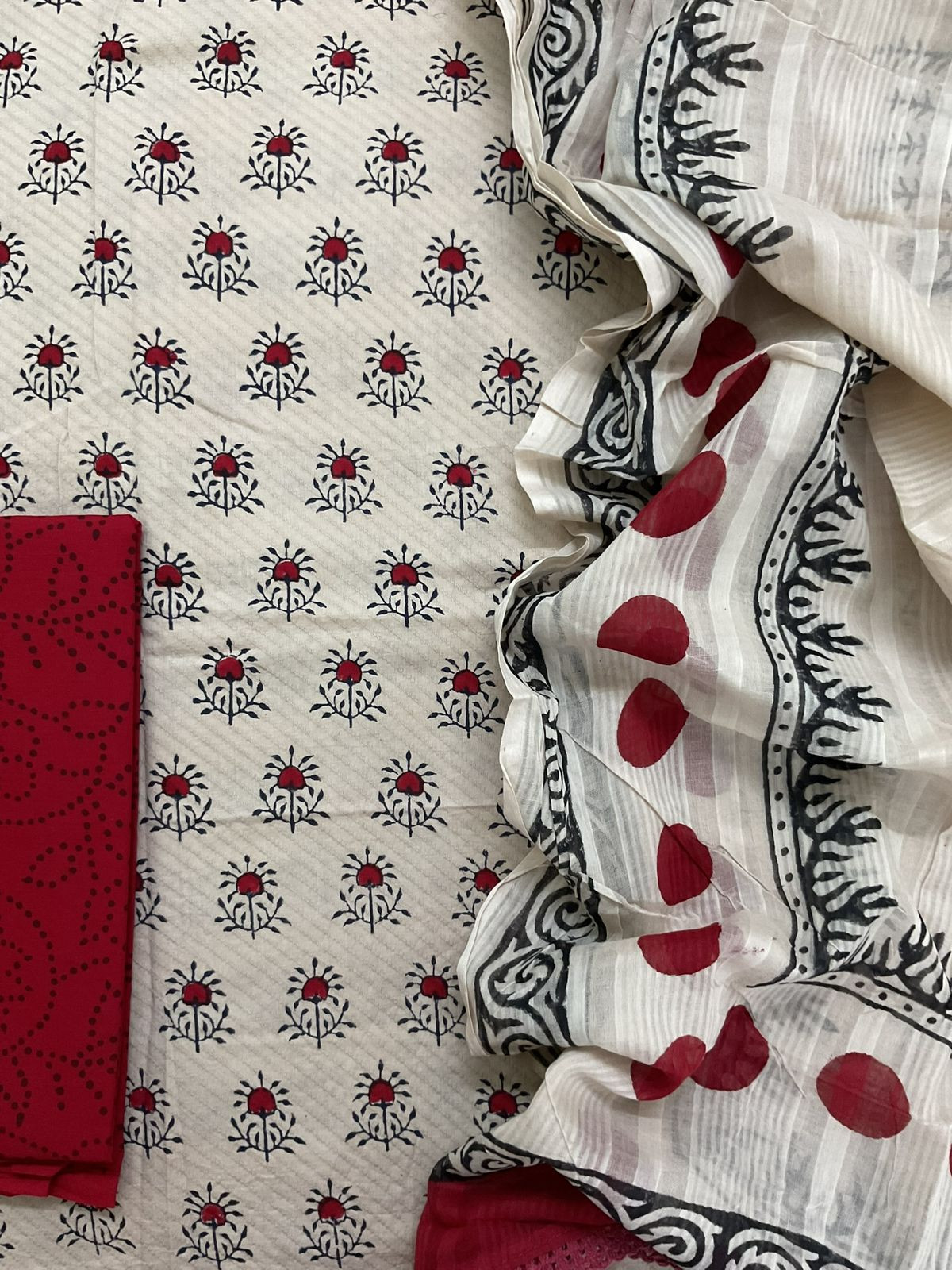 Pure Cotton Printed Self Weaved Suit - Beige