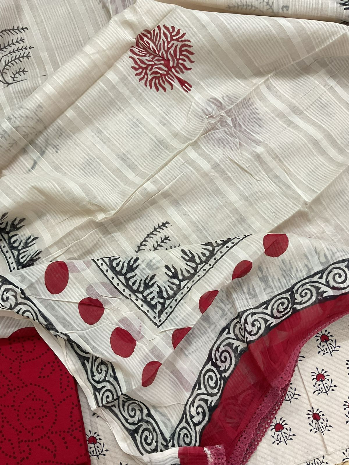 Pure Cotton Printed Self Weaved Suit - Beige