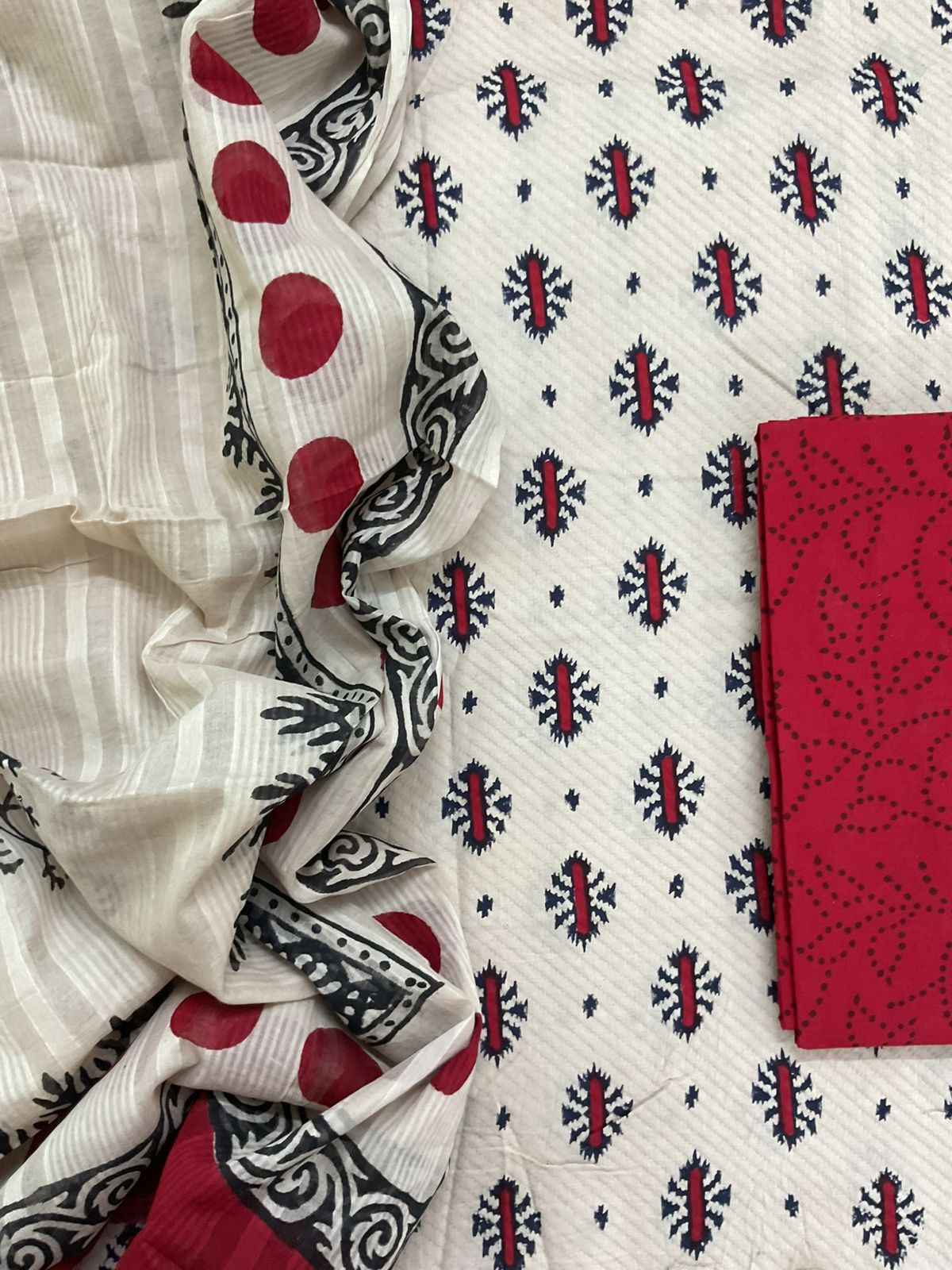 Pure Cotton Printed Self Weaved Suit - Beige