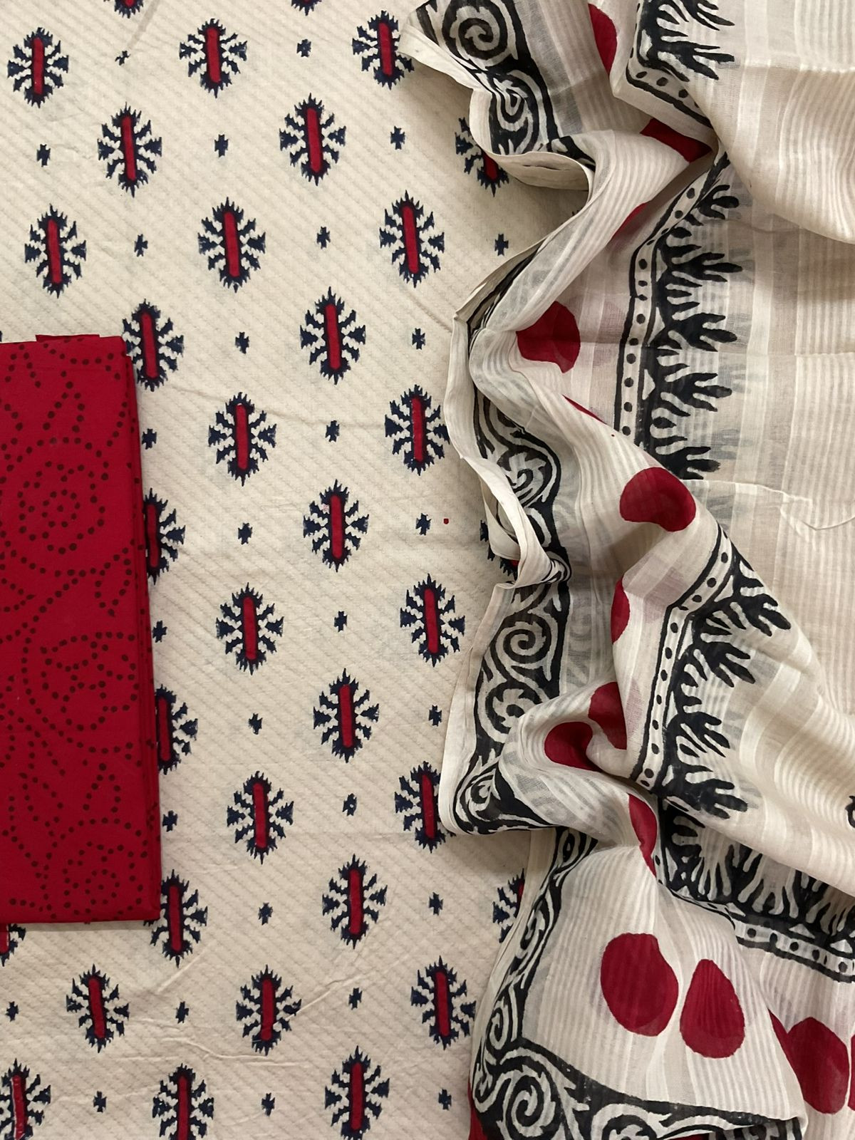 Pure Cotton Printed Self Weaved Suit - Beige